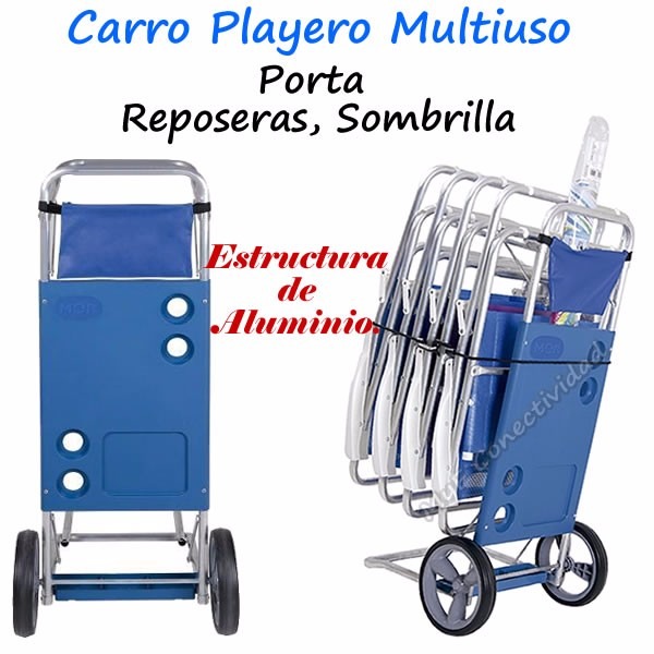 Carrito + Mesa Carro Playero Playa Reposera Silla Sombrilla